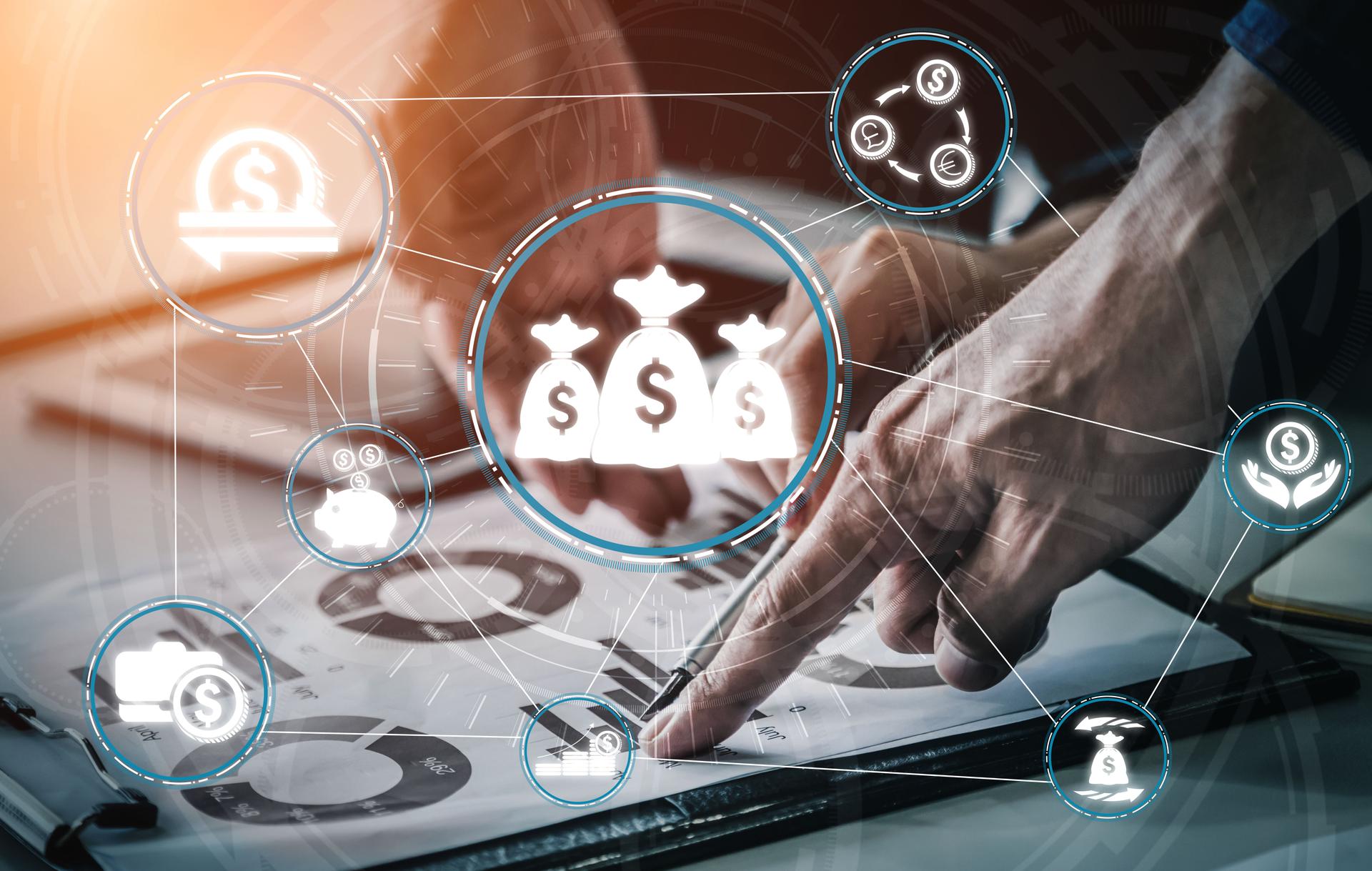 Concepto de tecnología de transacciones financieras y monetarias